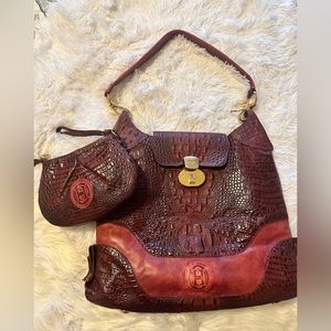 One of a kind Oliver Howard Designs large bag and matching zip pouch.